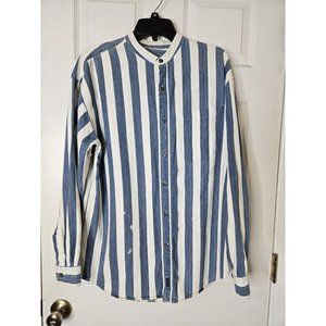 Vtg 90s The Original Graphite Jeanswear Denim Striped Blue/White Meduim Shirt